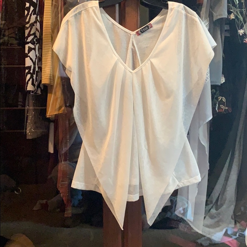White flutter sleeve blouse